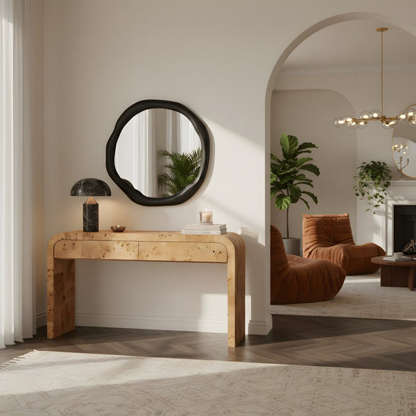 Meridian Furniture Armada Round Aluminum Wall Mirror Art Deco Frame for Entryway Living Room or Bedroom Black 36 inches 66075Black-M36