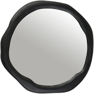 Meridian Furniture Armada Round Aluminum Wall Mirror Art Deco Frame for Entryway Living Room or Bedroom Black 36 inches 66075Black-M36