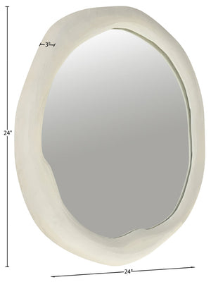 Meridian Furniture Armada Round Aluminum Wall Mirror Art Deco Frame for Entryway Living Room or Bedroom Cream 24 inches 66075Cream-M24