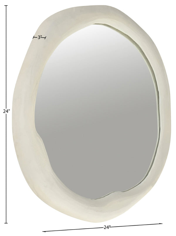 Meridian Furniture Armada Round Aluminum Wall Mirror Art Deco Frame for Entryway Living Room or Bedroom Cream 24 inches 66075Cream-M24