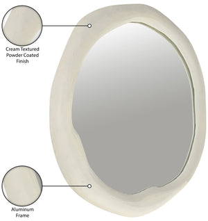 Meridian Furniture Armada Round Aluminum Wall Mirror Art Deco Frame for Entryway Living Room or Bedroom Cream 24 inches 66075Cream-M24