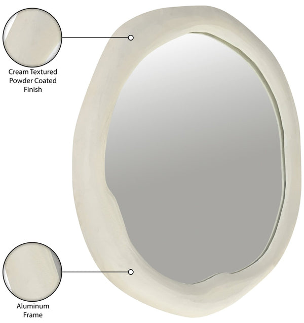Meridian Furniture Armada Round Aluminum Wall Mirror Art Deco Frame for Entryway Living Room or Bedroom Cream 24 inches 66075Cream-M24