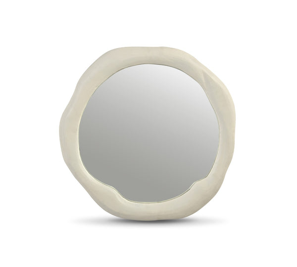 Meridian Furniture Armada Round Aluminum Wall Mirror Art Deco Frame for Entryway Living Room or Bedroom Cream 24 inches 66075Cream-M24