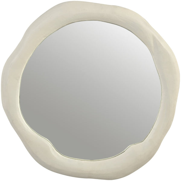 Meridian Furniture Armada Round Aluminum Wall Mirror Art Deco Frame for Entryway Living Room or Bedroom Cream 24 inches 66075Cream-M24