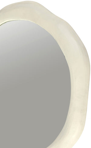 Meridian Furniture Armada Round Aluminum Wall Mirror Art Deco Frame for Entryway Living Room or Bedroom Cream 24 inches 66075Cream-M24