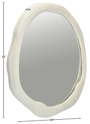 Meridian Furniture Armada Round Aluminum Wall Mirror Art Deco Frame for Entryway Living Room or Bedroom Cream 30 inches 66075Cream-M30