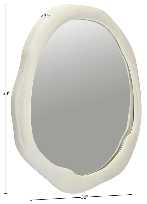 Meridian Furniture Armada Round Aluminum Wall Mirror Art Deco Frame for Entryway Living Room or Bedroom Cream 30 inches 66075Cream-M30