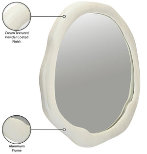 Meridian Furniture Armada Round Aluminum Wall Mirror Art Deco Frame for Entryway Living Room or Bedroom Cream 30 inches 66075Cream-M30