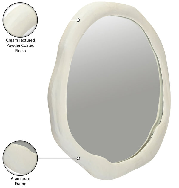 Meridian Furniture Armada Round Aluminum Wall Mirror Art Deco Frame for Entryway Living Room or Bedroom Cream 30 inches 66075Cream-M30