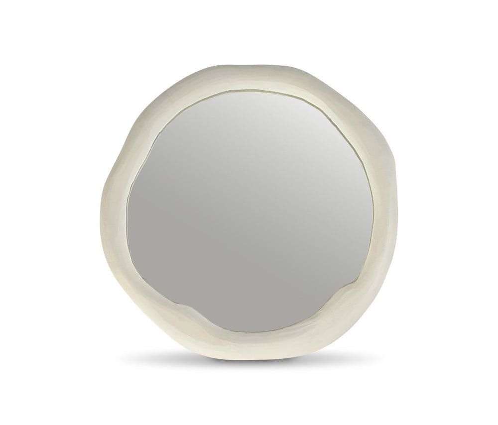 Meridian Furniture Armada Round Aluminum Wall Mirror Art Deco Frame for Entryway Living Room or Bedroom Cream 30 inches 66075Cream-M30