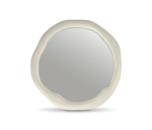 Meridian Furniture Armada Round Aluminum Wall Mirror Art Deco Frame for Entryway Living Room or Bedroom Cream 30 inches 66075Cream-M30