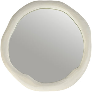 Meridian Furniture Armada Round Aluminum Wall Mirror Art Deco Frame for Entryway Living Room or Bedroom Cream 30 inches 66075Cream-M30