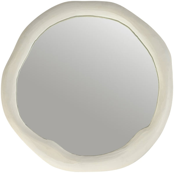 Meridian Furniture Armada Round Aluminum Wall Mirror Art Deco Frame for Entryway Living Room or Bedroom Cream 30 inches 66075Cream-M30