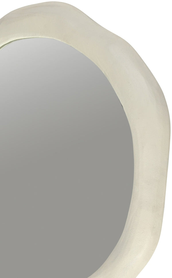 Meridian Furniture Armada Round Aluminum Wall Mirror Art Deco Frame for Entryway Living Room or Bedroom Cream 30 inches 66075Cream-M30