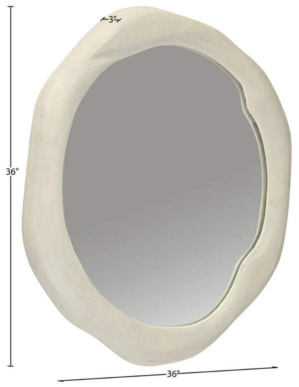Meridian Furniture Armada Round Aluminum Wall Mirror Art Deco Frame for Entryway Living Room or Bedroom Cream 36 inches 66075Cream-M36