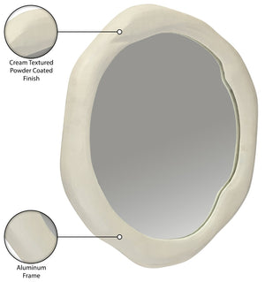 Meridian Furniture Armada Round Aluminum Wall Mirror Art Deco Frame for Entryway Living Room or Bedroom Cream 36 inches 66075Cream-M36