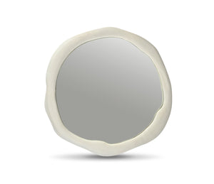 Meridian Furniture Armada Round Aluminum Wall Mirror Art Deco Frame for Entryway Living Room or Bedroom Cream 36 inches 66075Cream-M36