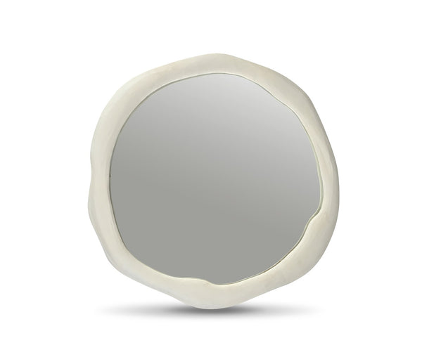 Meridian Furniture Armada Round Aluminum Wall Mirror Art Deco Frame for Entryway Living Room or Bedroom Cream 36 inches 66075Cream-M36
