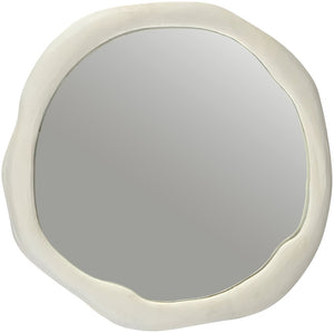 Meridian Furniture Armada Round Aluminum Wall Mirror Art Deco Frame for Entryway Living Room or Bedroom Cream 36 inches 66075Cream-M36