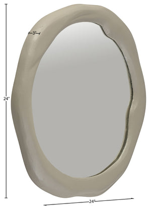 Meridian Furniture Armada Round Aluminum Wall Mirror Art Deco Frame for Entryway Living Room or Bedroom Taupe 24 inches 66075Taupe-M24