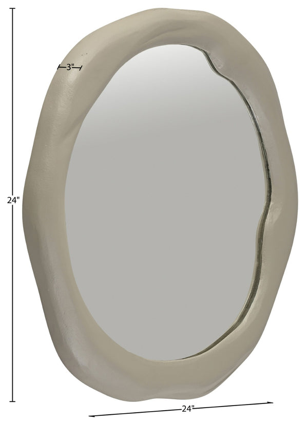 Meridian Furniture Armada Round Aluminum Wall Mirror Art Deco Frame for Entryway Living Room or Bedroom Taupe 24 inches 66075Taupe-M24