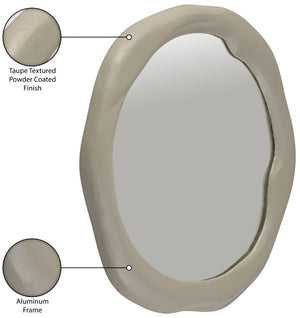 Meridian Furniture Armada Round Aluminum Wall Mirror Art Deco Frame for Entryway Living Room or Bedroom Taupe 24 inches 66075Taupe-M24