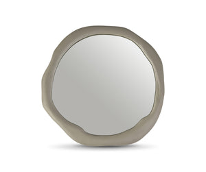Meridian Furniture Armada Round Aluminum Wall Mirror Art Deco Frame for Entryway Living Room or Bedroom Taupe 24 inches 66075Taupe-M24