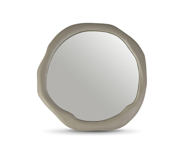 Meridian Furniture Armada Round Aluminum Wall Mirror Art Deco Frame for Entryway Living Room or Bedroom Taupe 24 inches 66075Taupe-M24
