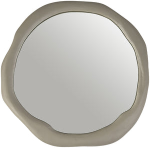 Meridian Furniture Armada Round Aluminum Wall Mirror Art Deco Frame for Entryway Living Room or Bedroom Taupe 24 inches 66075Taupe-M24