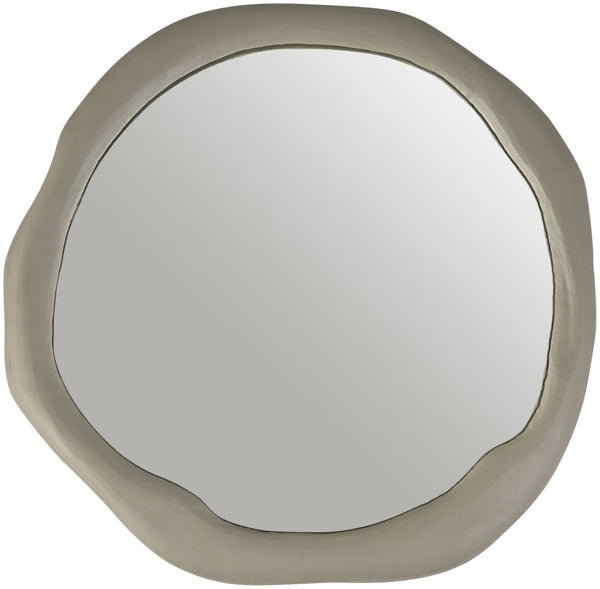Meridian Furniture Armada Round Aluminum Wall Mirror Art Deco Frame for Entryway Living Room or Bedroom Taupe 24 inches 66075Taupe-M24