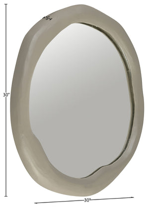 Meridian Furniture Armada Round Aluminum Wall Mirror Art Deco Frame for Entryway Living Room or Bedroom Taupe 30 inches 66075Taupe-M30