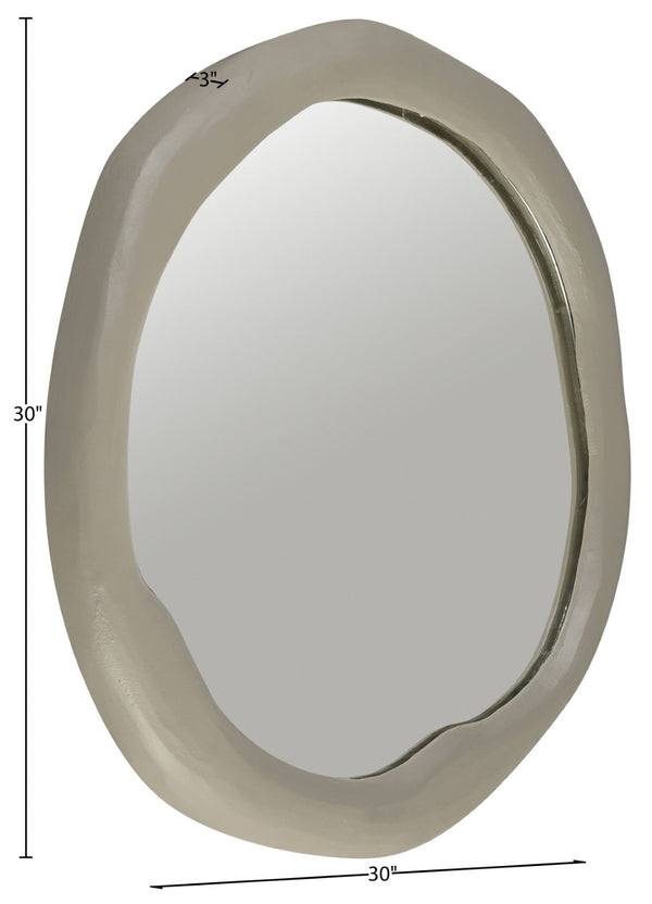 Meridian Furniture Armada Round Aluminum Wall Mirror Art Deco Frame for Entryway Living Room or Bedroom Taupe 30 inches 66075Taupe-M30