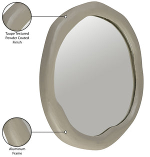 Meridian Furniture Armada Round Aluminum Wall Mirror Art Deco Frame for Entryway Living Room or Bedroom Taupe 30 inches 66075Taupe-M30