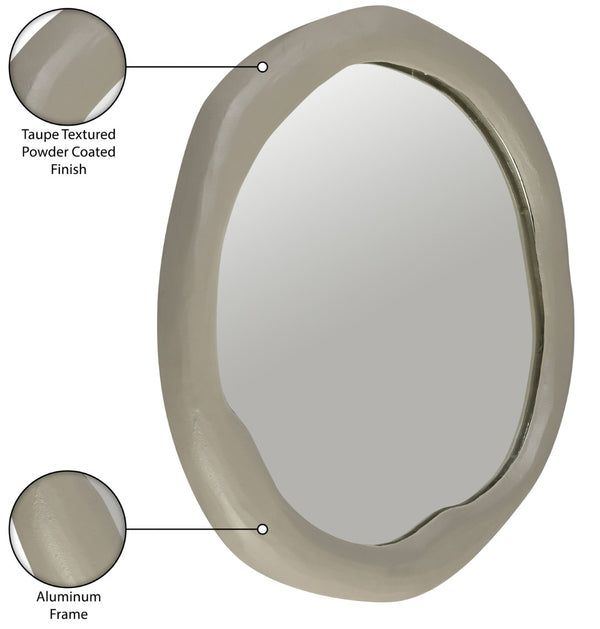Meridian Furniture Armada Round Aluminum Wall Mirror Art Deco Frame for Entryway Living Room or Bedroom Taupe 30 inches 66075Taupe-M30