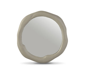 Meridian Furniture Armada Round Aluminum Wall Mirror Art Deco Frame for Entryway Living Room or Bedroom Taupe 30 inches 66075Taupe-M30