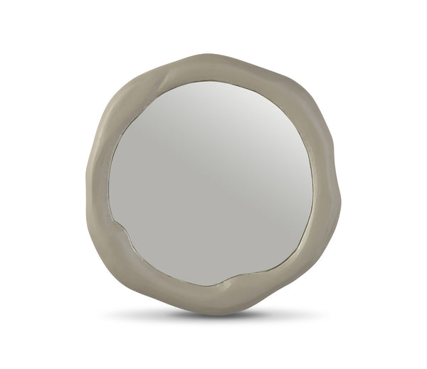 Meridian Furniture Armada Round Aluminum Wall Mirror Art Deco Frame for Entryway Living Room or Bedroom Taupe 30 inches 66075Taupe-M30