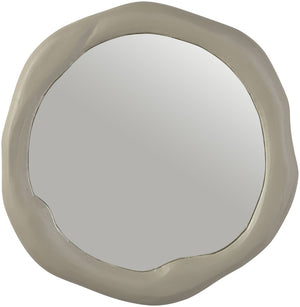Meridian Furniture Armada Round Aluminum Wall Mirror Art Deco Frame for Entryway Living Room or Bedroom Taupe 30 inches 66075Taupe-M30