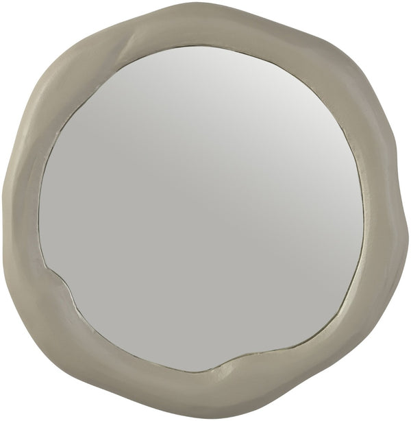 Meridian Furniture Armada Round Aluminum Wall Mirror Art Deco Frame for Entryway Living Room or Bedroom Taupe 30 inches 66075Taupe-M30