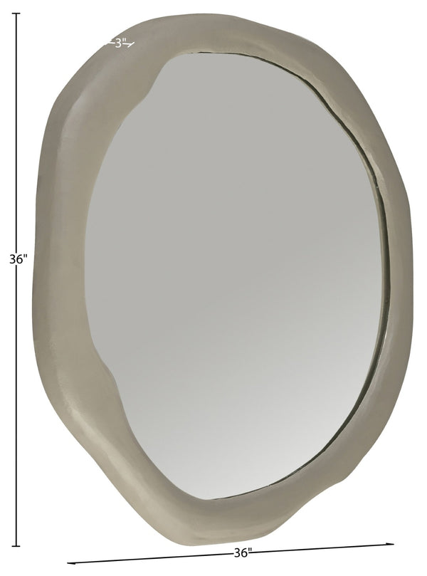 Meridian Furniture Armada Round Aluminum Wall Mirror Art Deco Frame for Entryway Living Room or Bedroom Taupe 36 inches 66075Taupe-M36