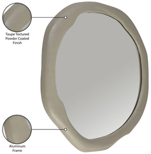 Meridian Furniture Armada Round Aluminum Wall Mirror Art Deco Frame for Entryway Living Room or Bedroom Taupe 36 inches 66075Taupe-M36