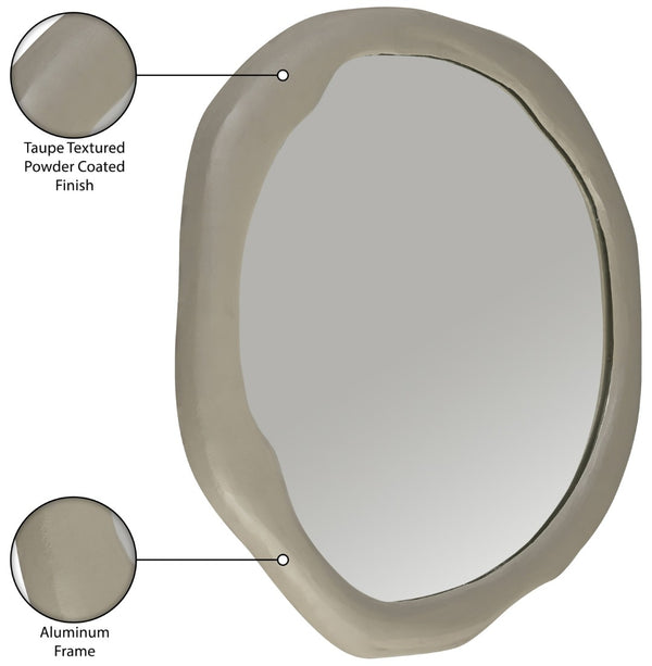 Meridian Furniture Armada Round Aluminum Wall Mirror Art Deco Frame for Entryway Living Room or Bedroom Taupe 36 inches 66075Taupe-M36