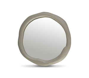 Meridian Furniture Armada Round Aluminum Wall Mirror Art Deco Frame for Entryway Living Room or Bedroom Taupe 36 inches 66075Taupe-M36