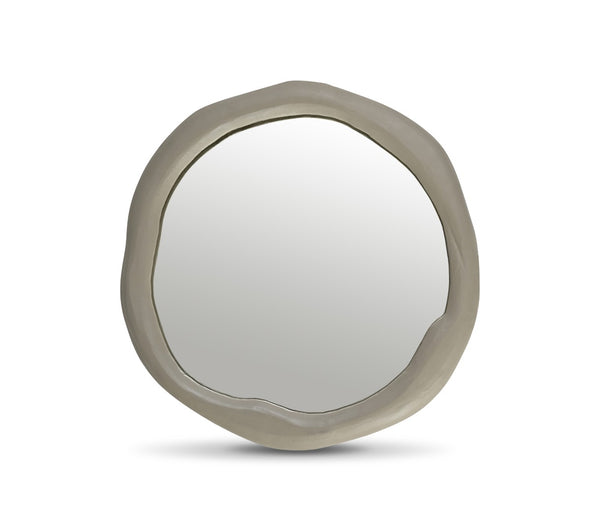 Meridian Furniture Armada Round Aluminum Wall Mirror Art Deco Frame for Entryway Living Room or Bedroom Taupe 36 inches 66075Taupe-M36