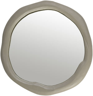 Meridian Furniture Armada Round Aluminum Wall Mirror Art Deco Frame for Entryway Living Room or Bedroom Taupe 36 inches 66075Taupe-M36