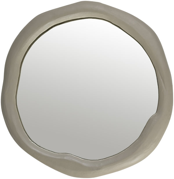 Meridian Furniture Armada Round Aluminum Wall Mirror Art Deco Frame for Entryway Living Room or Bedroom Taupe 36 inches 66075Taupe-M36