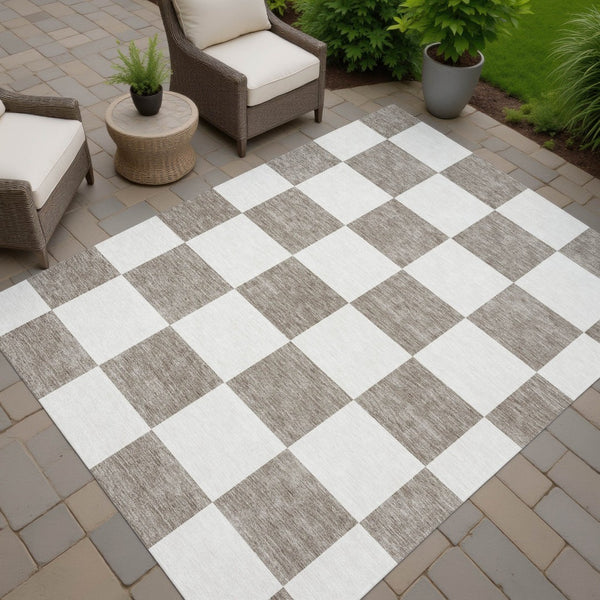 HomeRoots 9' X 12' Stylish Taupe and Ivory Geometric Washable Area Rug - Perfect for Indoor and Outdoor Use! 660761