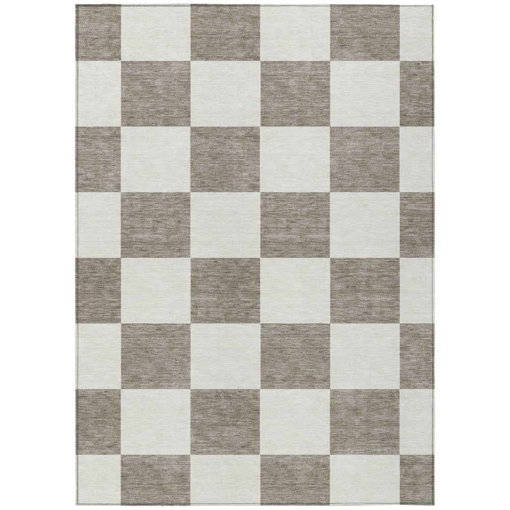 HomeRoots 9' X 12' Stylish Taupe and Ivory Geometric Washable Area Rug - Perfect for Indoor and Outdoor Use! 660761