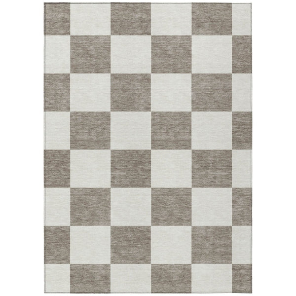 HomeRoots 9' X 12' Stylish Taupe and Ivory Geometric Washable Area Rug - Perfect for Indoor and Outdoor Use! 660761