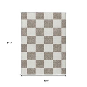 HomeRoots 9' X 12' Stylish Taupe and Ivory Geometric Washable Area Rug - Perfect for Indoor and Outdoor Use! 660761