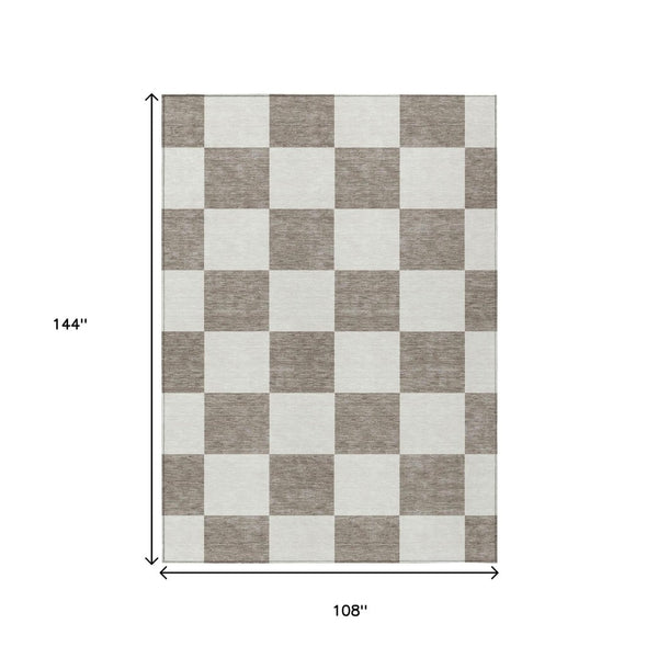 HomeRoots 9' X 12' Stylish Taupe and Ivory Geometric Washable Area Rug - Perfect for Indoor and Outdoor Use! 660761
